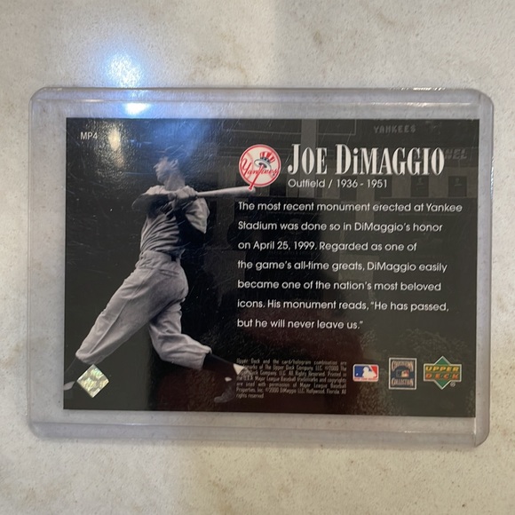 Upper Deck Yankees Legends Monument Park Joe DiMaggio Baseball Card! - Picture 2 of 2